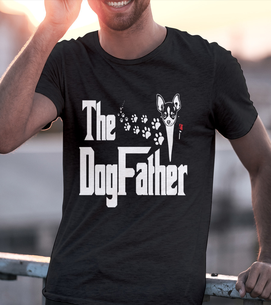 The Dogfather Chihuahua Face Pawprints Black And White For Chihuahua Lovers T-Shirt