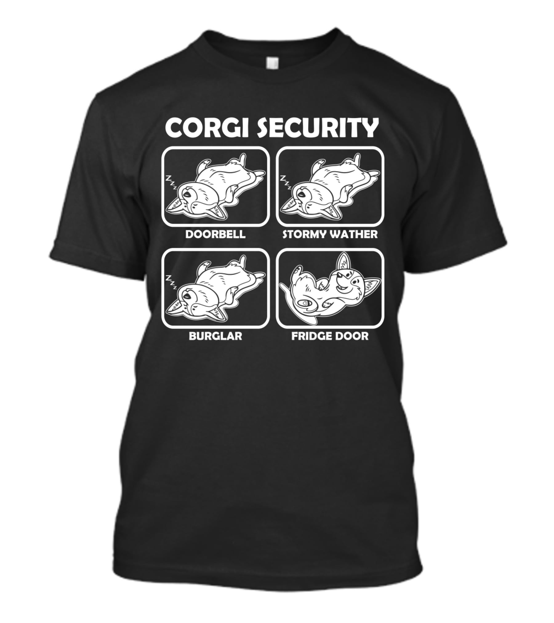 CORGI SECURITY DOORBELL STORMY WEATHER BURGLAR FRIDGE DOOR T-Shirt