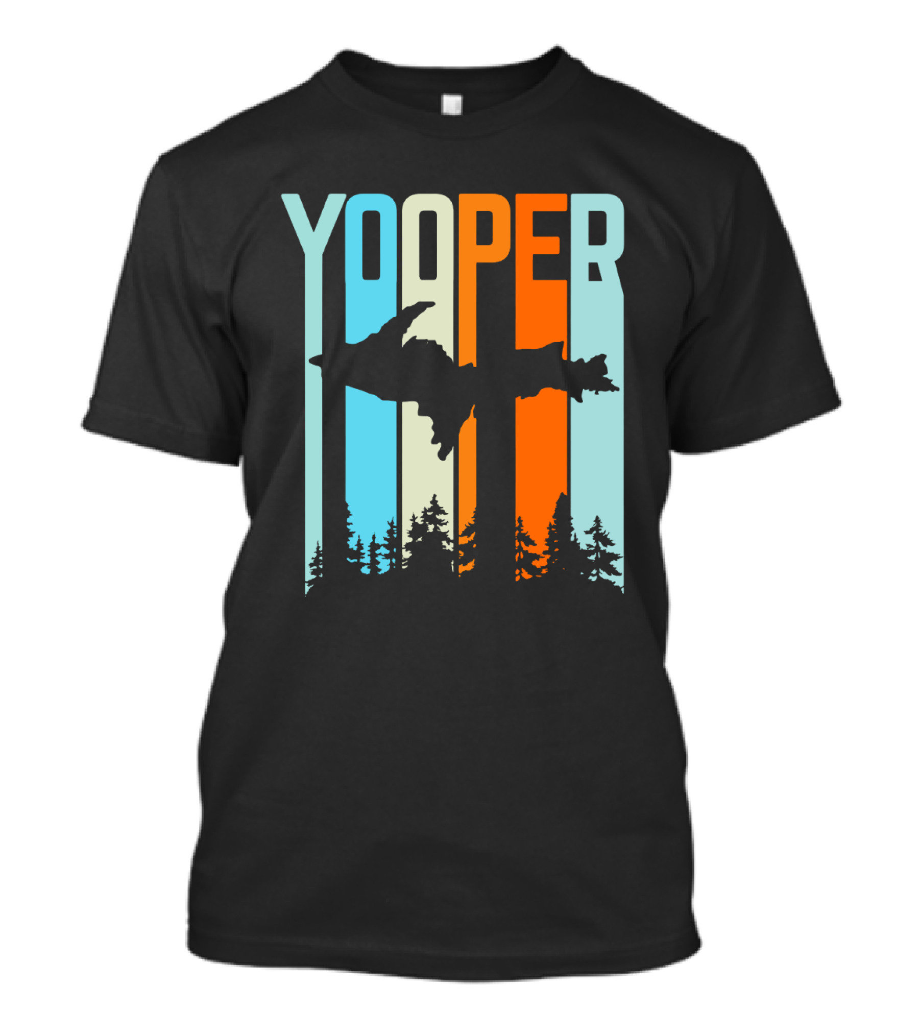 Yooper Silhouette Upper Peninsula Retro Stripes T-Shirt