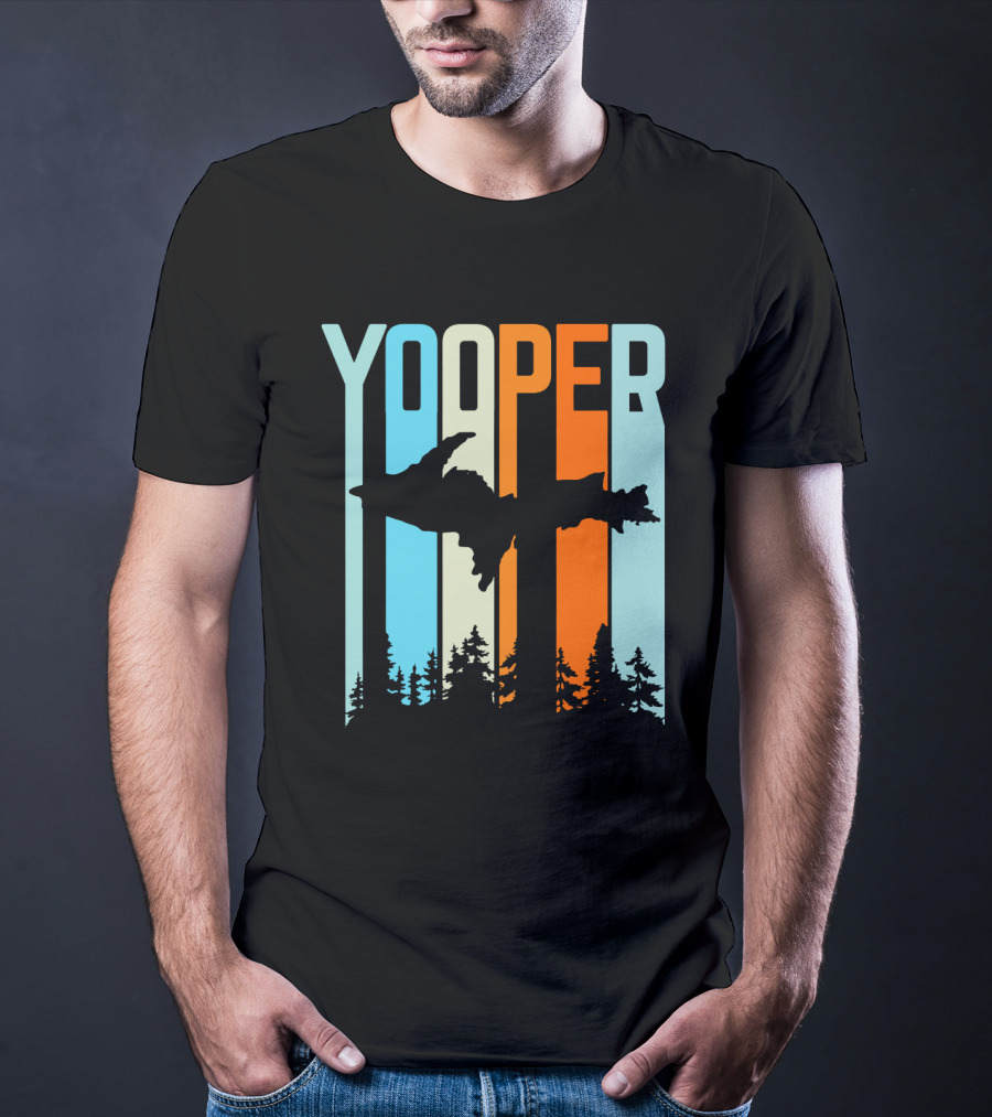 Yooper Silhouette Upper Peninsula Retro Stripes T-Shirt