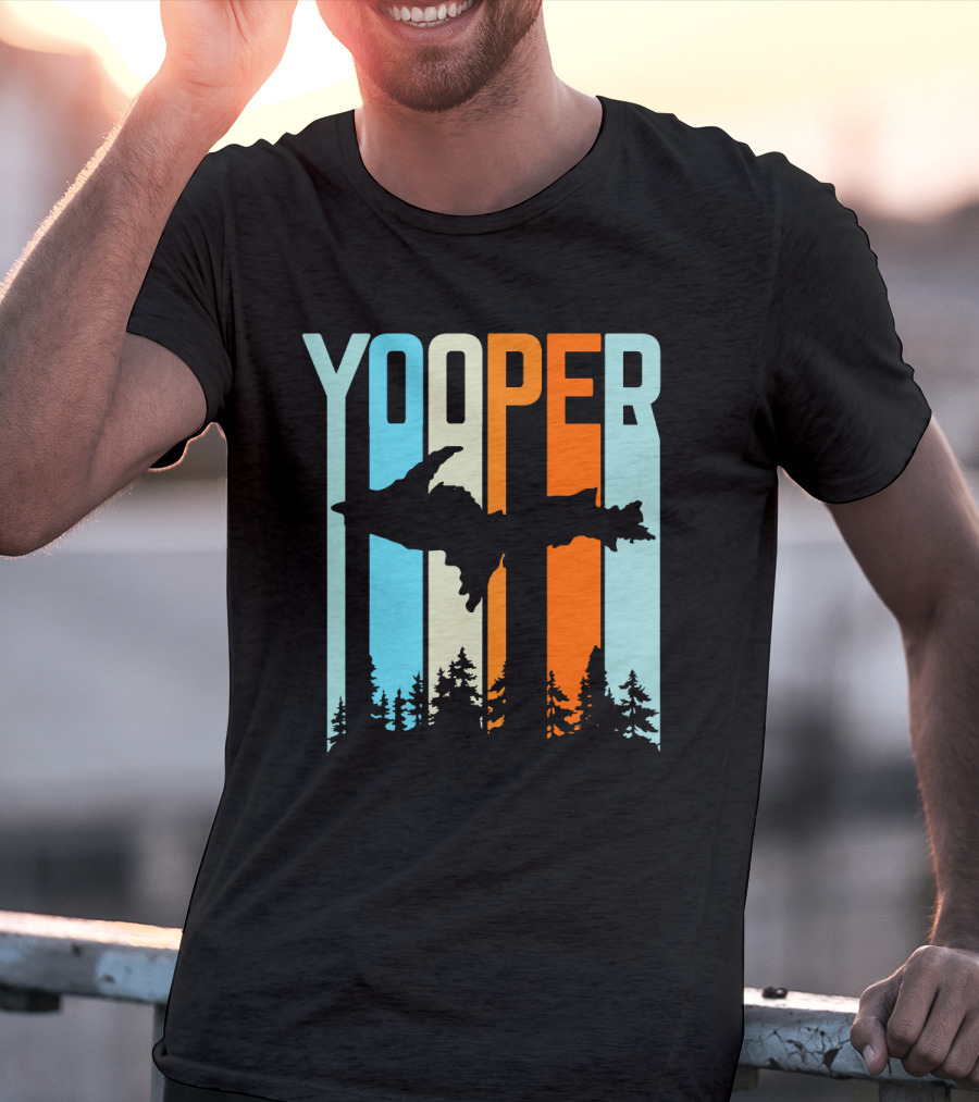 Yooper Silhouette Upper Peninsula Retro Stripes T-Shirt