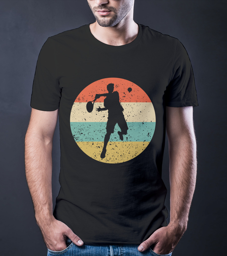 Vintage Retro Tennis Player Silhouette In Distressed Circle T-Shirt