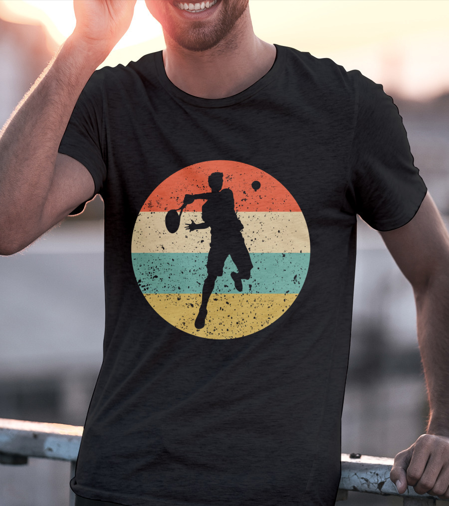 Vintage Retro Tennis Player Silhouette In Distressed Circle T-Shirt