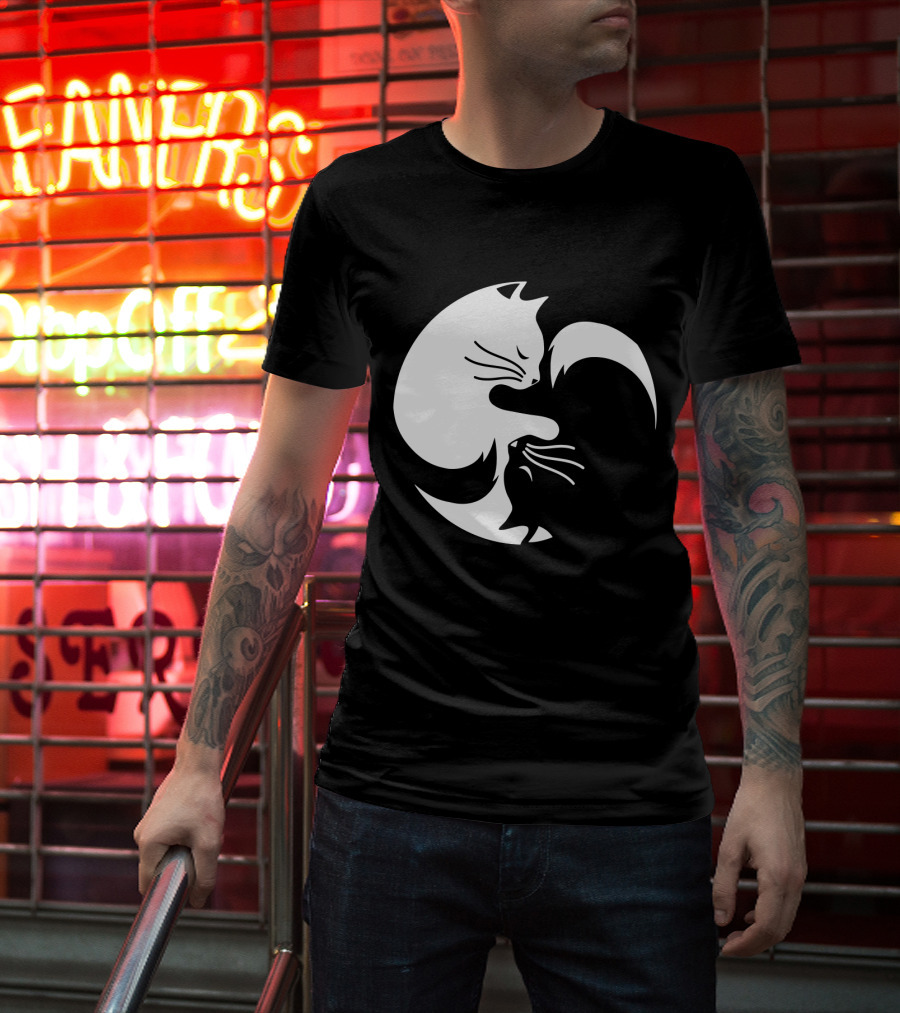 Cat Yin Yang Spiritual Meditation Yoga Balance T-Shirt