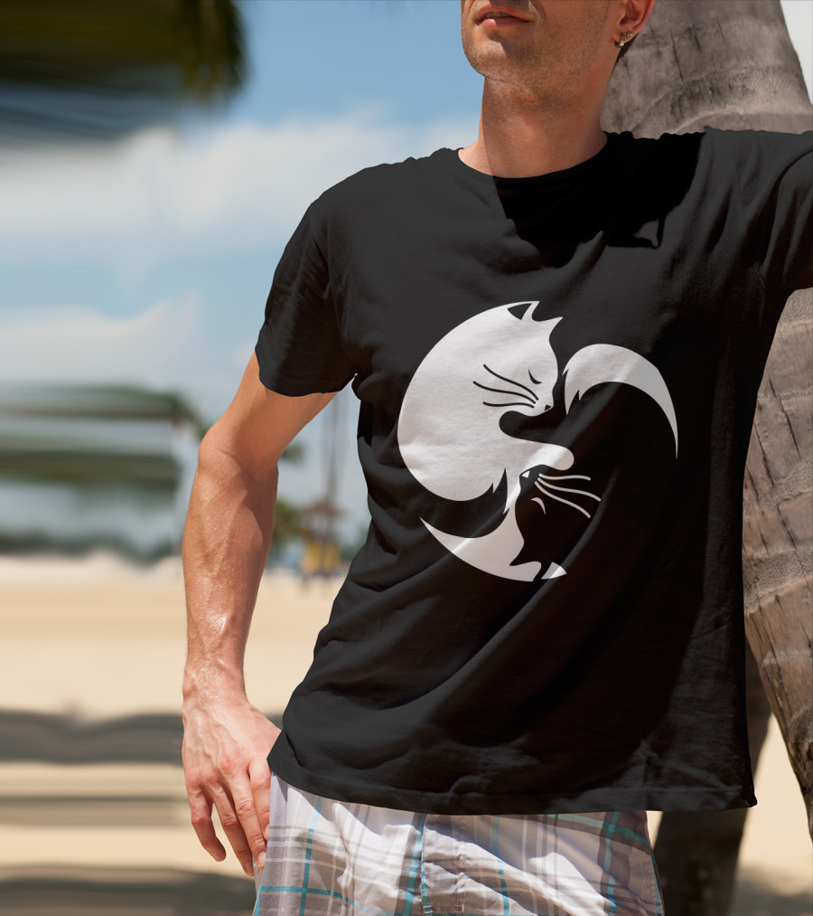 Cat Yin Yang Spiritual Meditation Yoga Balance T-Shirt