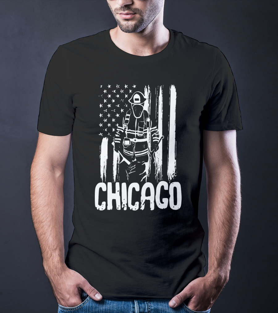 Chicago Firefighter American Flag CFD Fireman T-Shirt