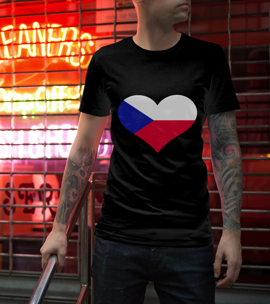 Czech Republic Flag Heart Shape T-Shirt
