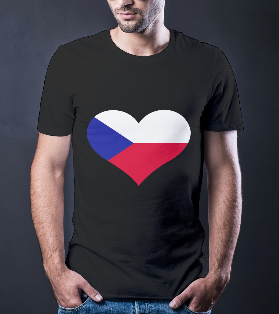 Czech Republic Flag Heart Shape T-Shirt