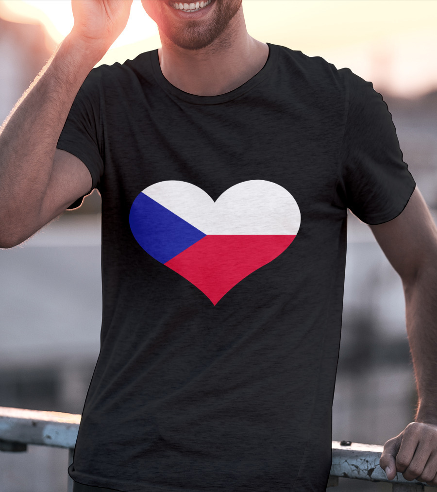 Czech Republic Flag Heart Shape T-Shirt