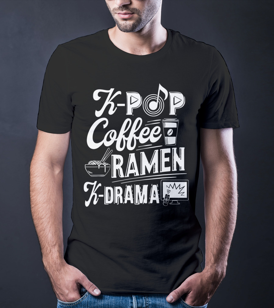 Kpop Coffee Ramen K Drama Music Note Coffee Cup Ramen Bowl TV Remote T-Shirt