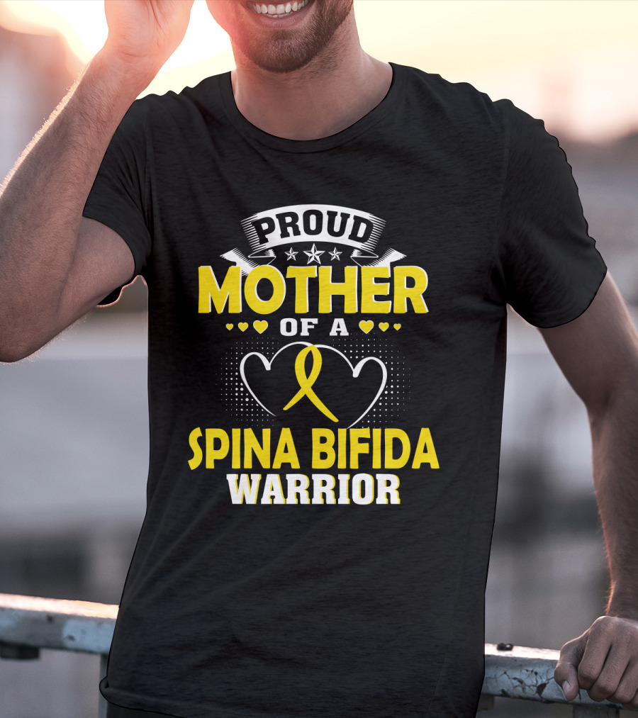 Proud Mother Of A Spina Bifida Warrior Yellow Ribbon Hearts Stars T-Shirt