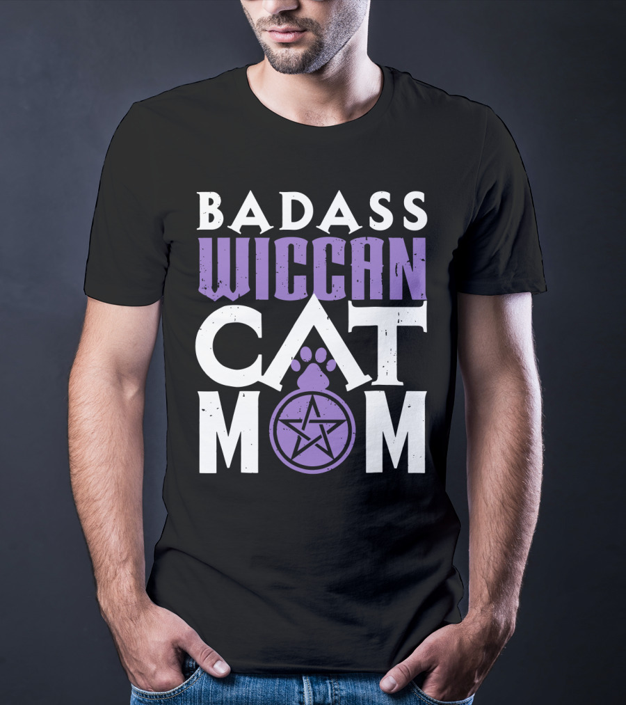 Badass Wiccan Cat Mom With Pentagram Paw Prints T-Shirt