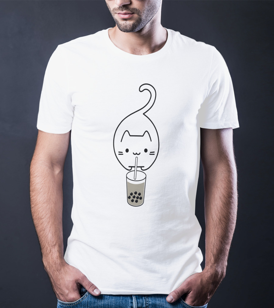 Cat Drinking Boba Milk Tea With Straw T-Shirt