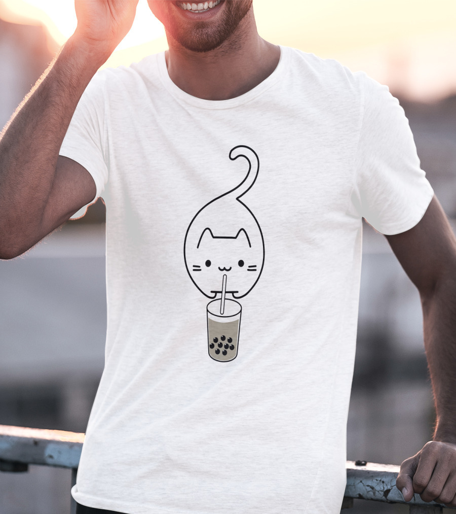 Cat Drinking Boba Milk Tea With Straw T-Shirt