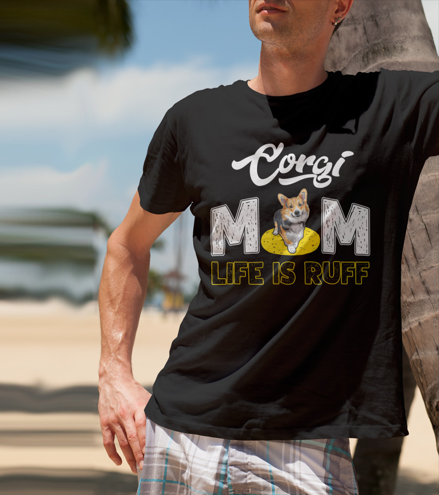Corgi Mom Life Is Ruff Corgi On Yellow Rug T-Shirt