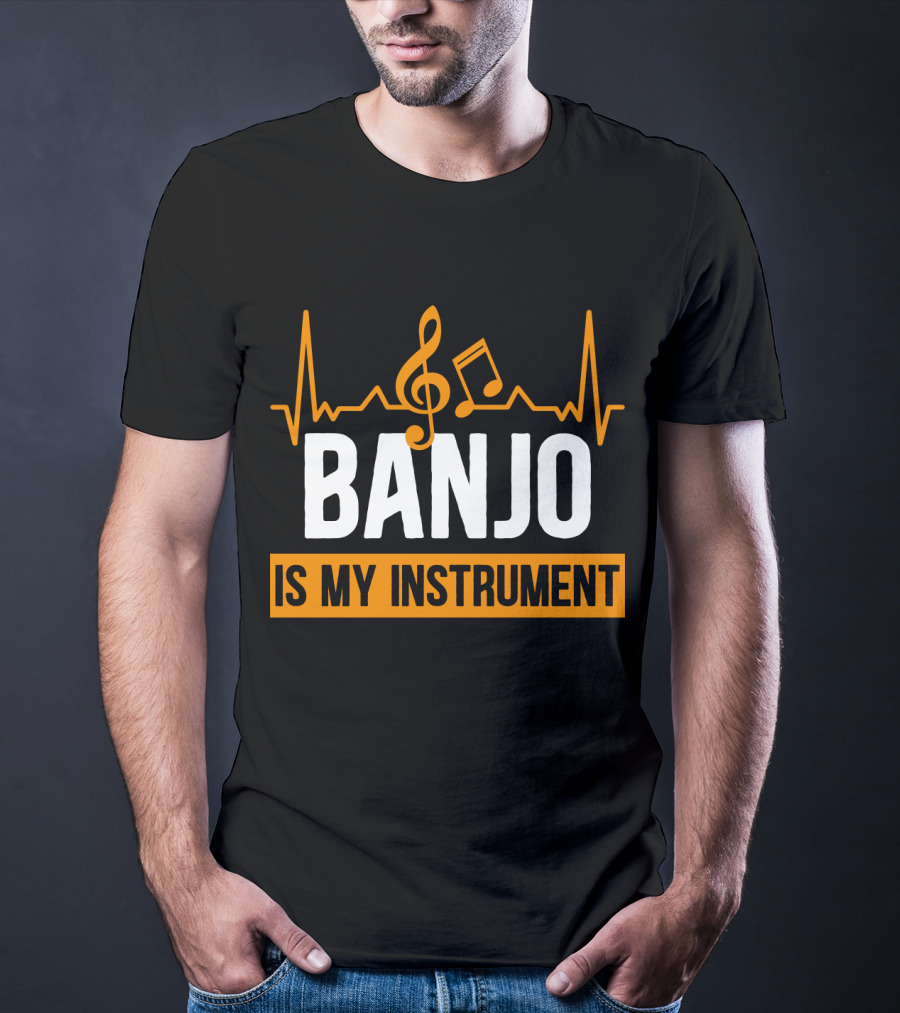 Banjo Is My Instrument With Musical Symbols And Sound Waves T-Shirt