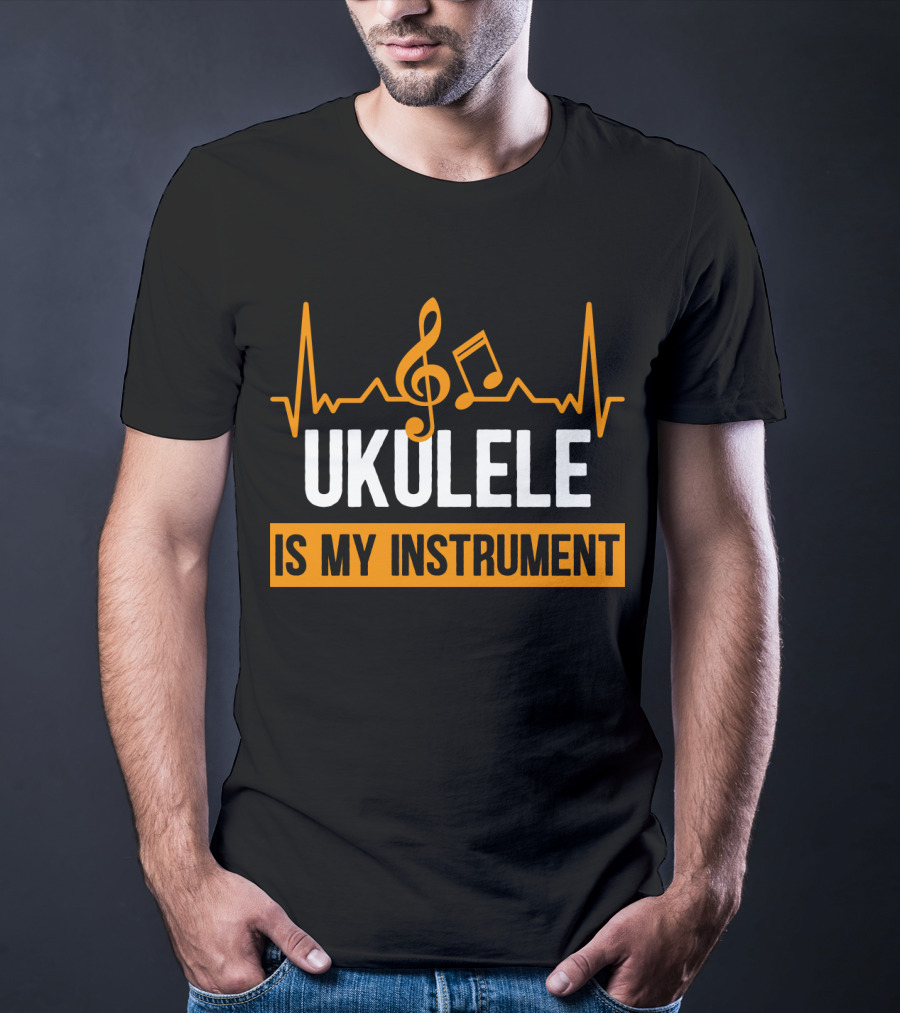 Ukulele Is My Instrument Clef Note Heartbeat Line T-Shirt