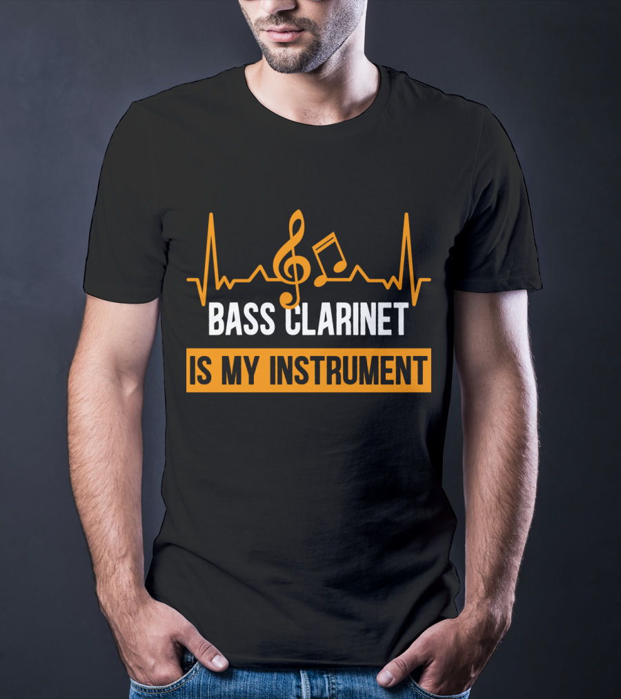 Bass Clarinet Is My Instrument With Musical Symbols And Heartbeat Lines T-Shirt