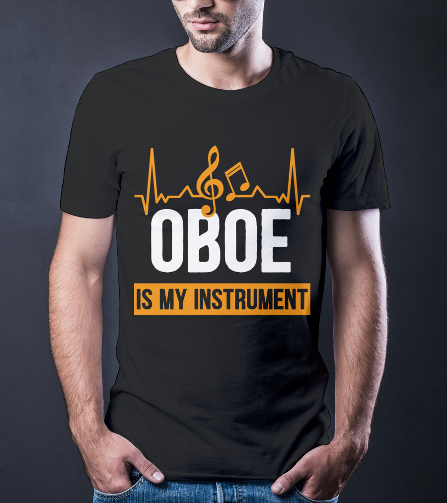 Oboe Is My Instrument Musical Heartbeat With Treble Clef And Note T-Shirt