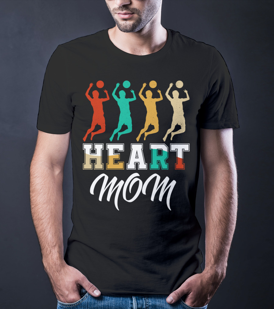 Volleyball Heart Mom Retro Silhouette Players T-Shirt