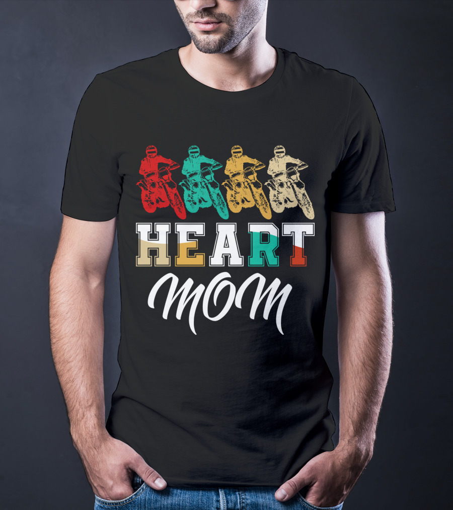 Heart Mom Dirt Bike Racing T-Shirt