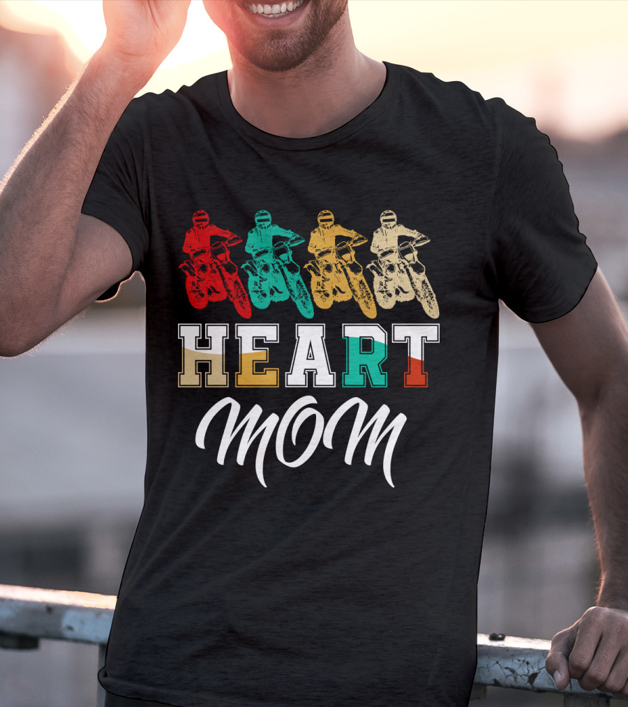 Heart Mom Dirt Bike Racing T-Shirt