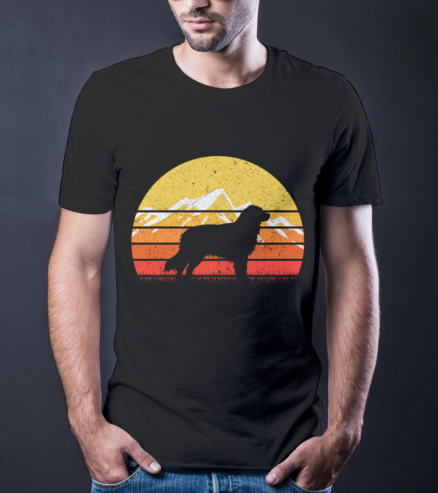 Retro Vintage Australian Shepherd Dog Silhouette Sunset Mountain Scene T-Shirt