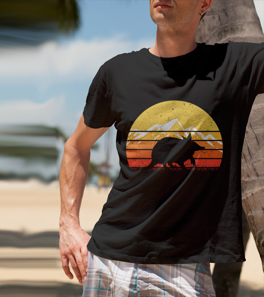 Retro Vintage Armadillo Silhouette With Sunrise Mountains T-Shirt