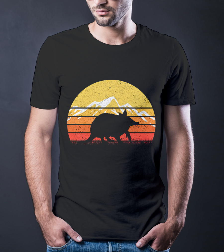 Retro Vintage Armadillo Silhouette With Sunrise Mountains T-Shirt