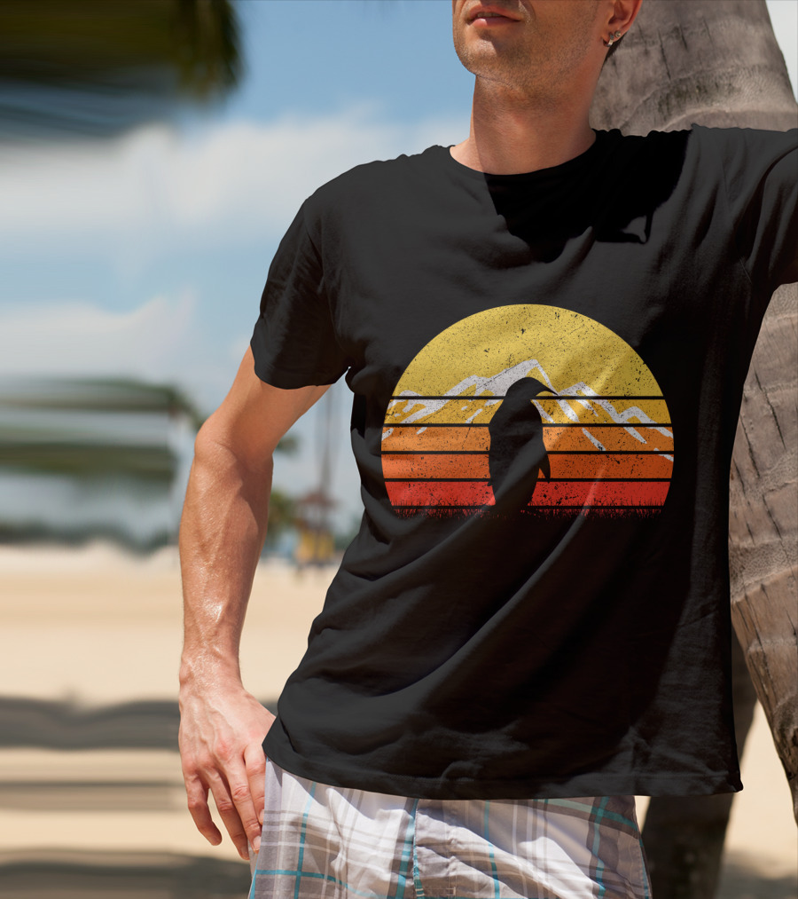 Retro Vintage Penguin Sunset Mountain T-Shirt