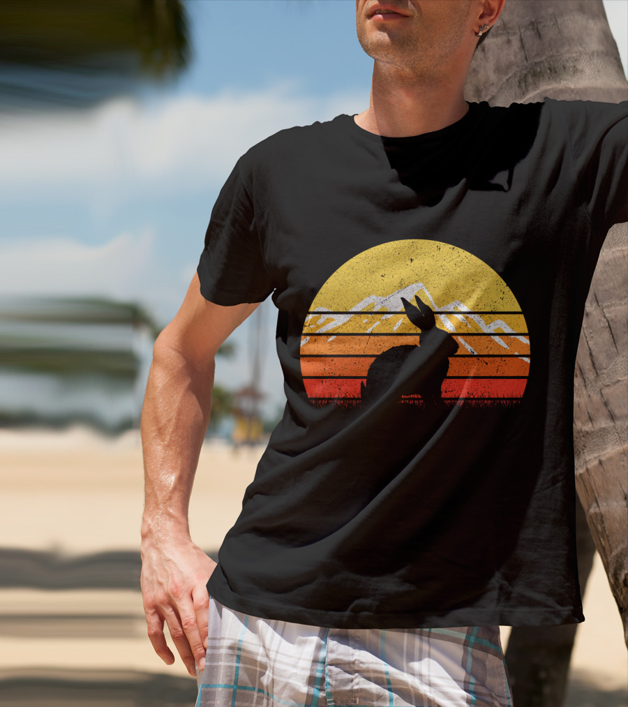 Retro Sunset Vintage Rabbit Silhouette With Mountains T-Shirt