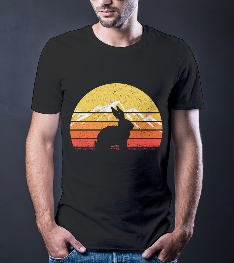 Retro Sunset Vintage Rabbit Silhouette With Mountains T-Shirt