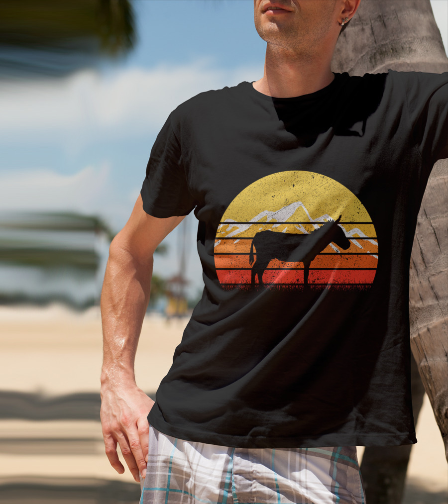 Retro Vintage Donkey Sunset Silhouette With Mountains T-Shirt