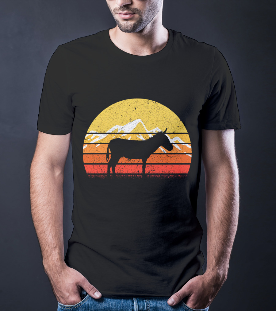 Retro Vintage Donkey Sunset Silhouette With Mountains T-Shirt