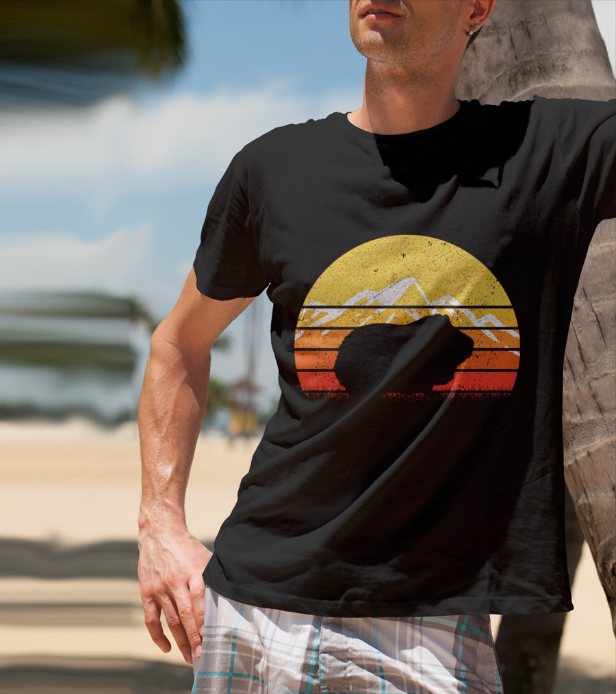 Retro Vintage Guinea Pig Silhouette With Mountain Sunset T-Shirt