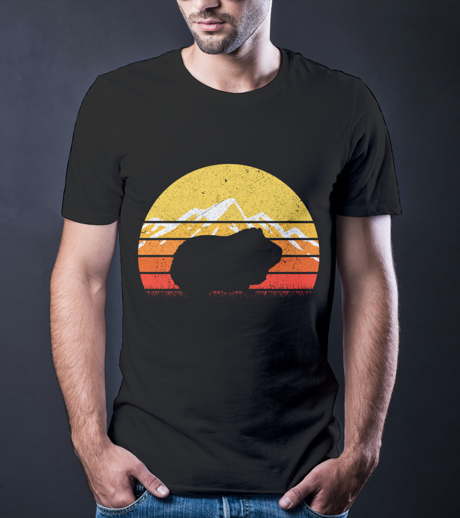 Retro Vintage Guinea Pig Silhouette With Mountain Sunset T-Shirt