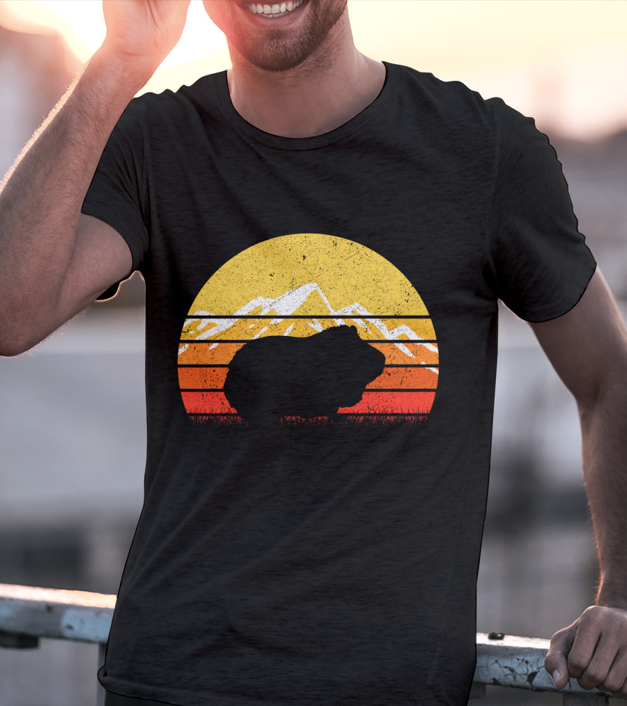 Retro Vintage Guinea Pig Silhouette With Mountain Sunset T-Shirt