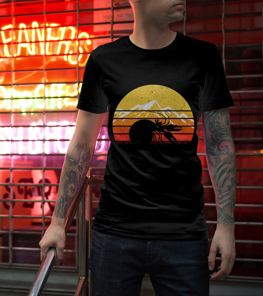 Retro Vintage Hermit Crab Sunset Silhouette Mountains T-Shirt