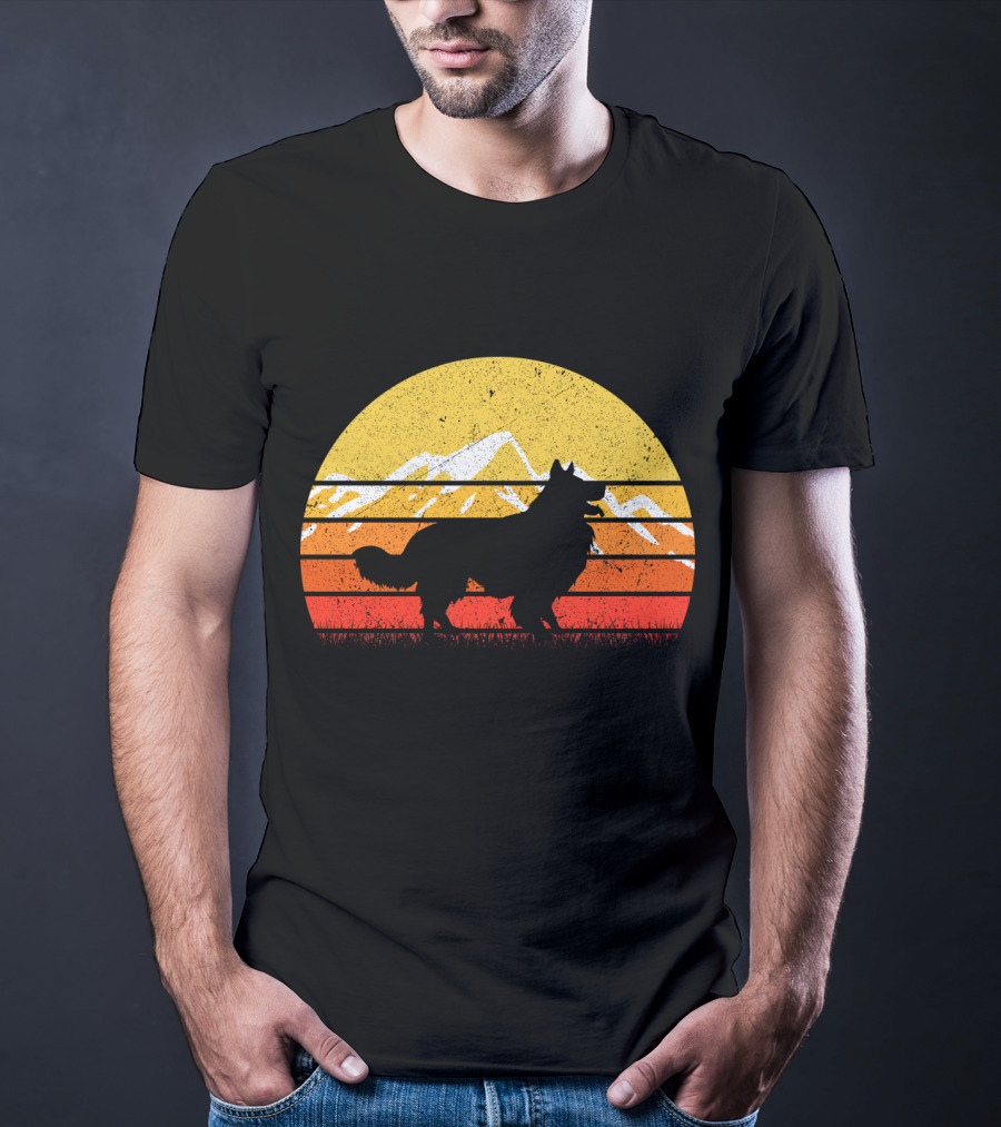 Retro Vintage Border Collie Sunset Mountain T-Shirt