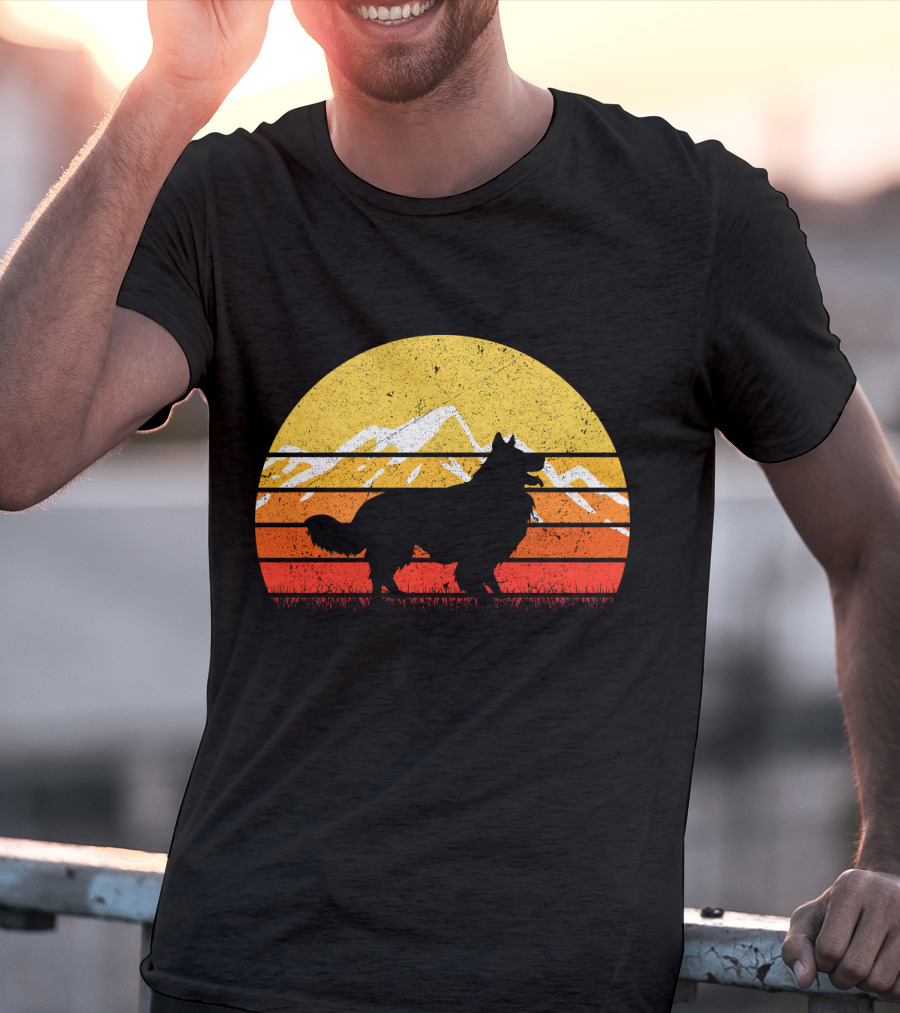 Retro Vintage Border Collie Sunset Mountain T-Shirt