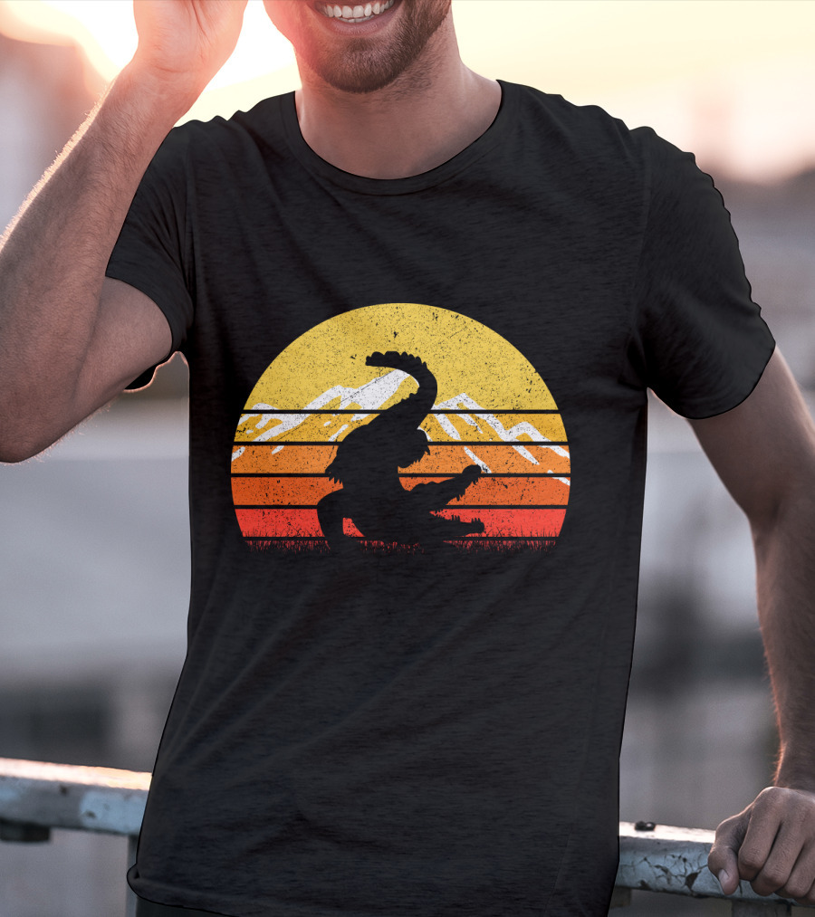 Retro Vintage Alligator Sunset Mountain T-Shirt