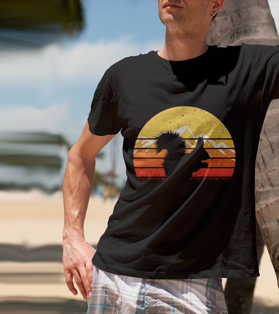 Retro Vintage Squirrel Sunset Silhouette With Mountains T-Shirt