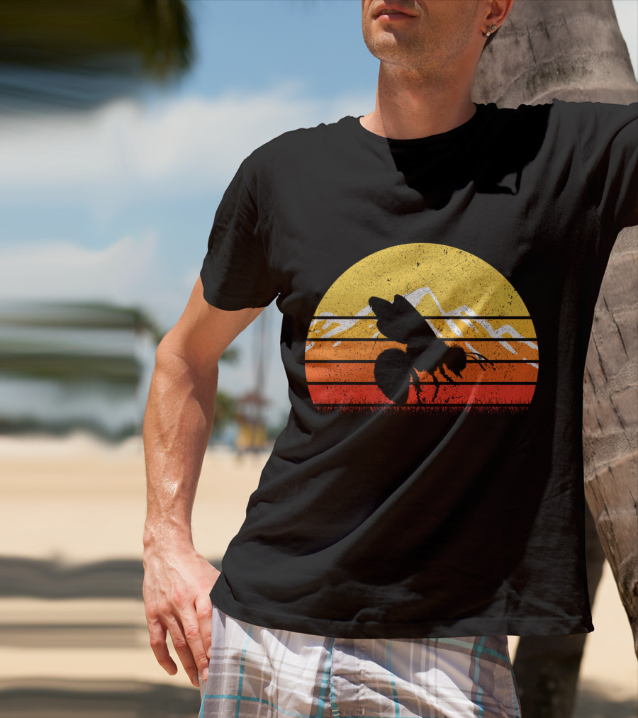 Retro Vintage Bee Sunburst With Mountain T-Shirt
