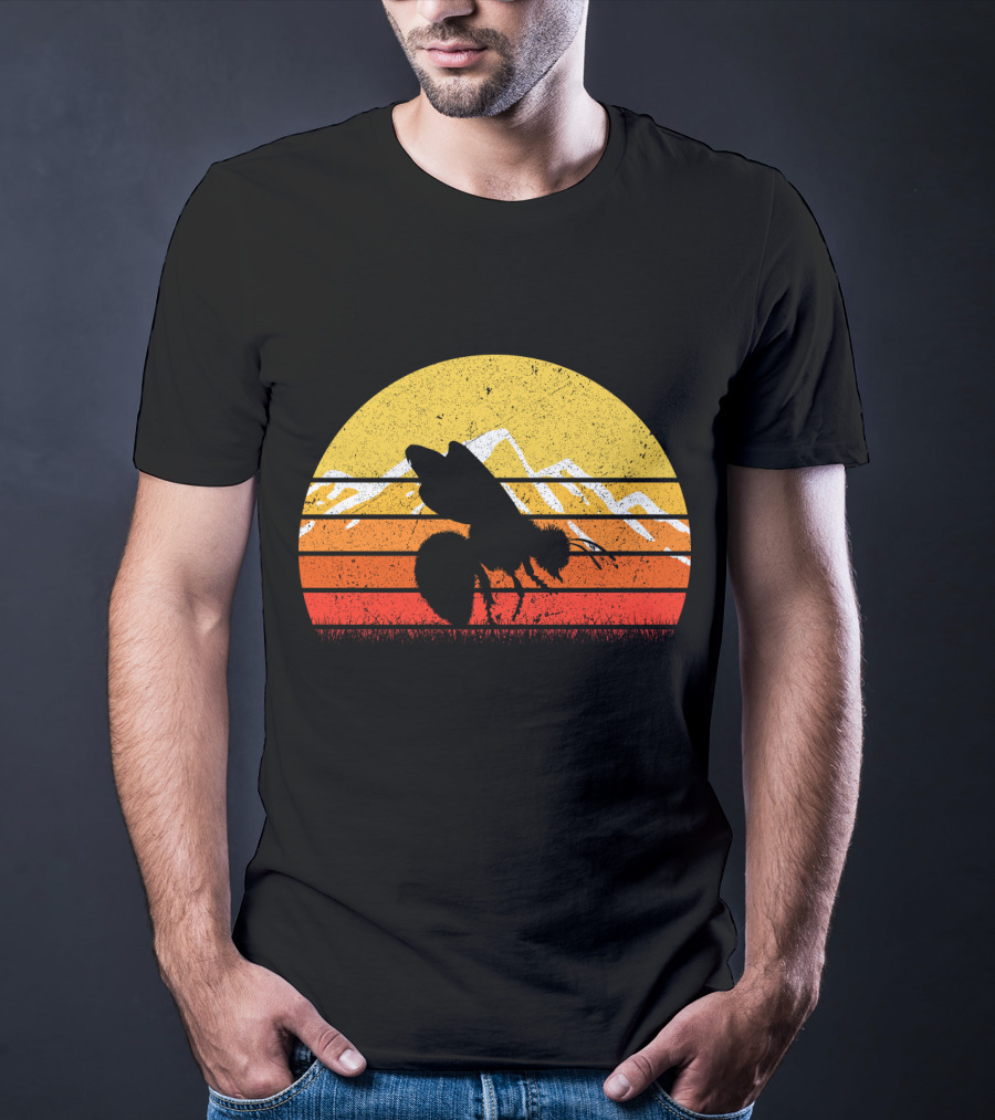 Retro Vintage Bee Sunburst With Mountain T-Shirt