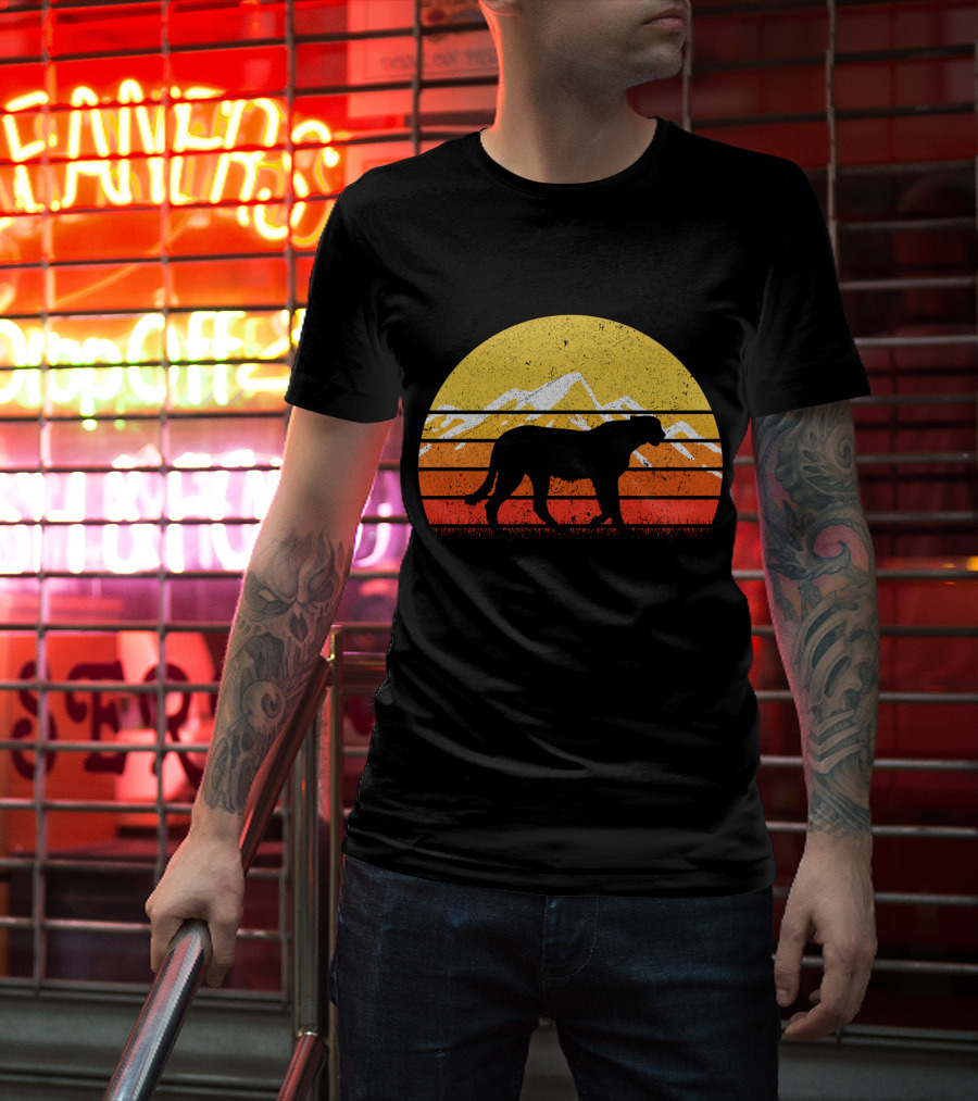 Retro Vintage Cheetah Silhouette In Sunset With Mountains T-Shirt