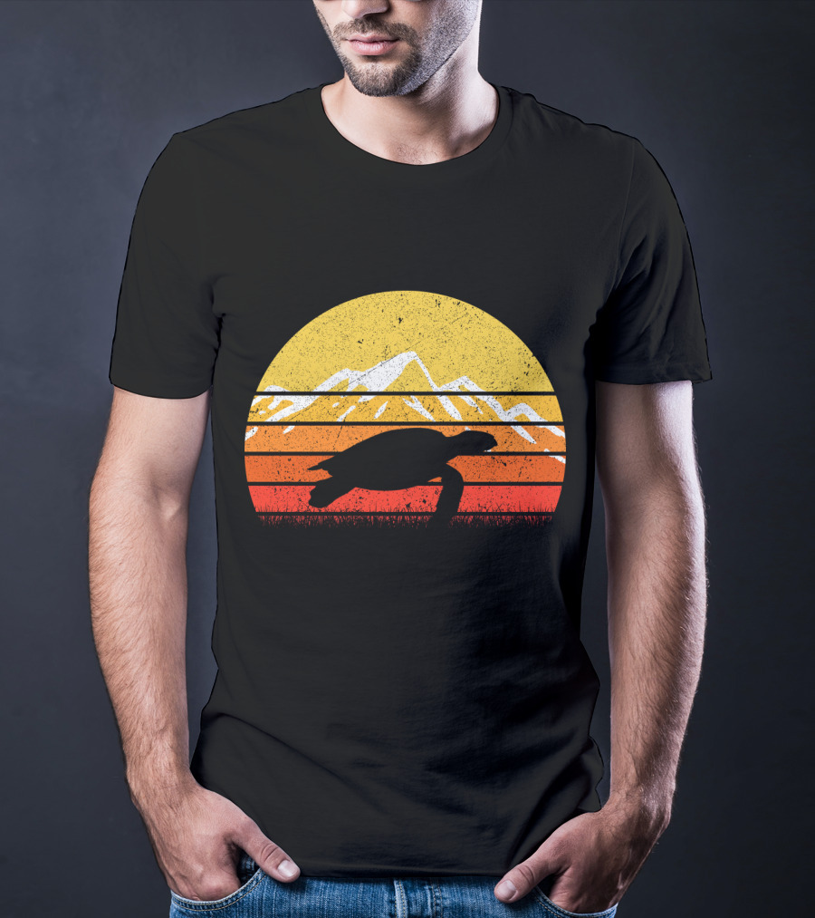 Retro Vintage Sea Turtle Sunset Mountain T-Shirt