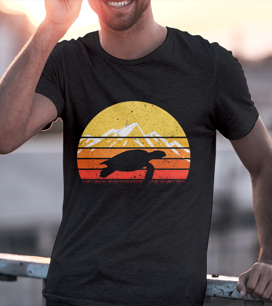 Retro Vintage Sea Turtle Sunset Mountain T-Shirt