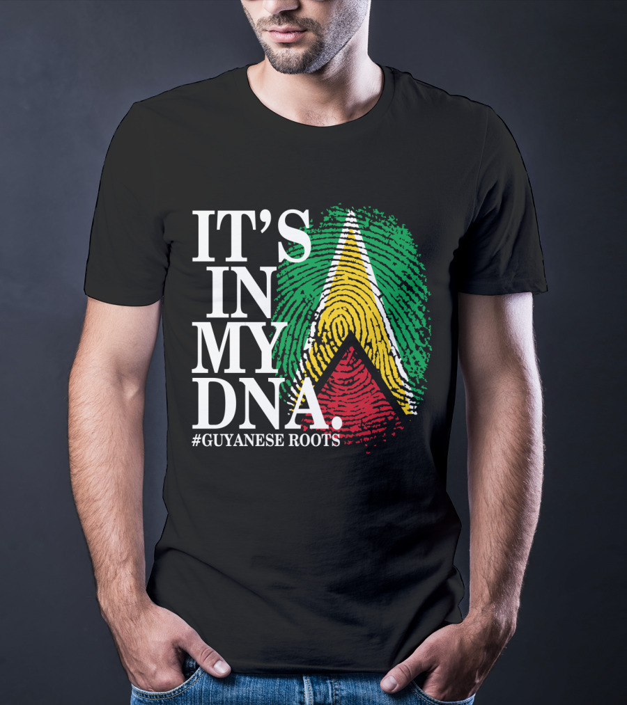 IT'S IN MY DNA Guyanese Roots Guyana Flag Fingerprint T-Shirt