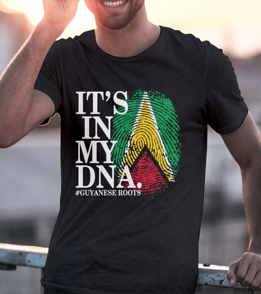 IT'S IN MY DNA Guyanese Roots Guyana Flag Fingerprint T-Shirt