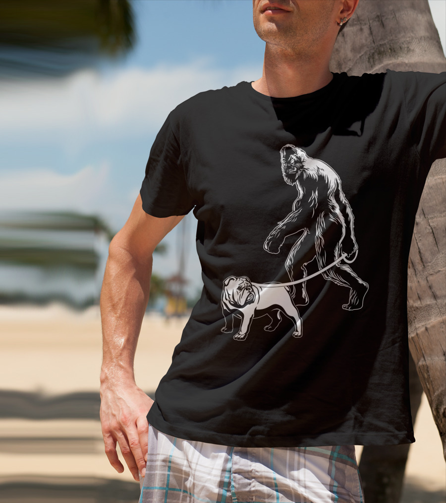 Bigfoot Walking Bulldog T-Shirt